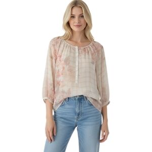 LC Lauren Conrad Blouse with Pink Floral Windowpane Print